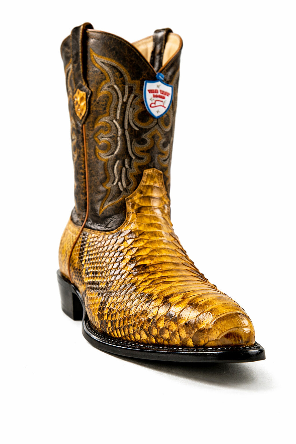 Men's Wild West Python Skin Yellow Gold J Toe Boots 29957