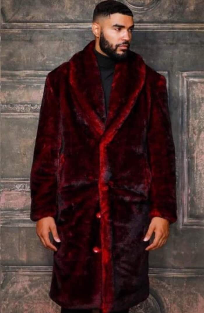 Mens Fashion Black Faux Fur Overcoat