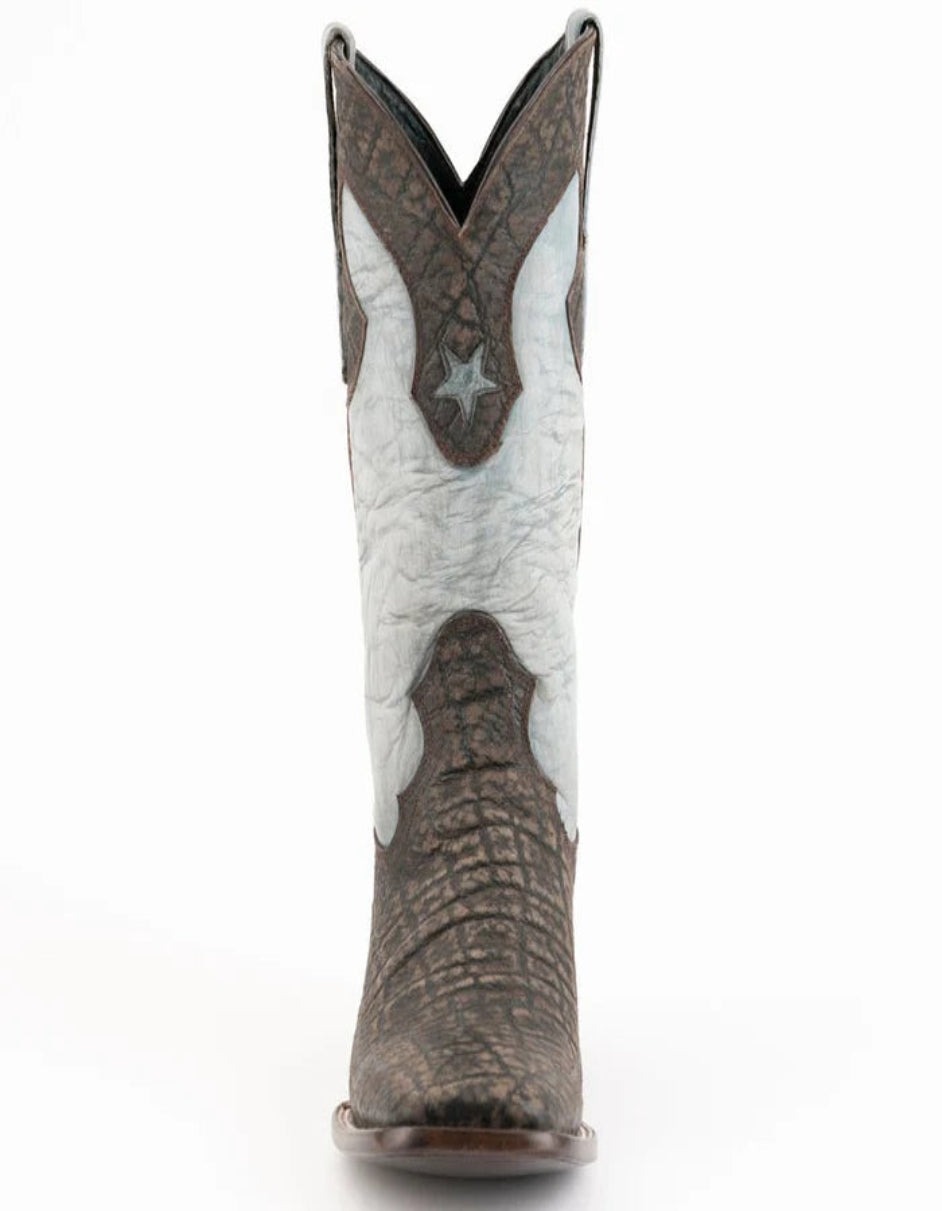 Men's Ferrini Acero Elephant Print Boots Handcrafted Black