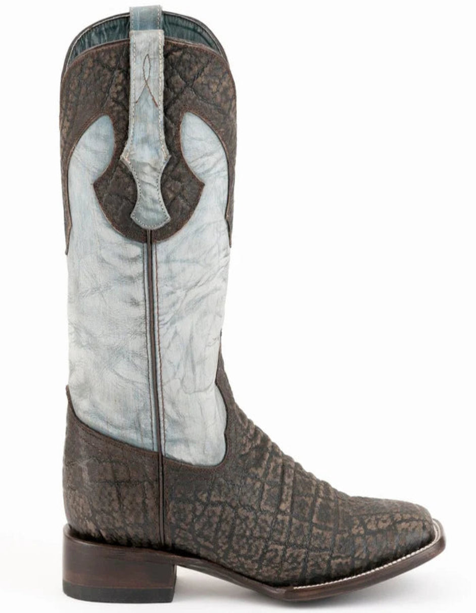 Men's Ferrini Acero Elephant Print Boots Handcrafted Black