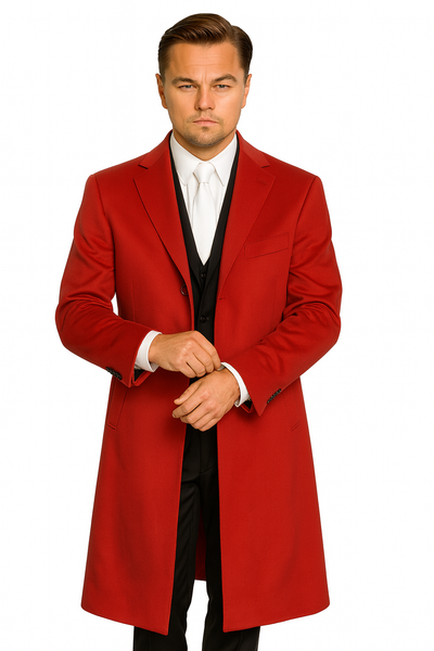 Three Buttons Red Wool Fabric Overcoat / Long men's Dress Topcoat - Winter coat 6   - from alligatorwarehouse.com