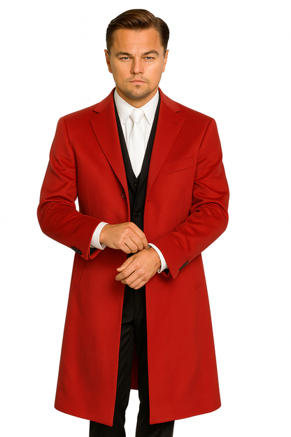 Three Buttons Red Wool Fabric Overcoat / Long men's Dress Topcoat - Winter coat