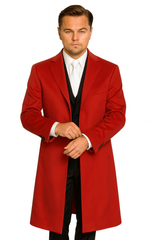 Three Buttons Red Wool Fabric Overcoat / Long men's Dress Topcoat - Winter coat