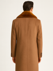 Mens Full Length And Cashmere Overcoat - Winter Topcoats - Light Brown Coat - Dark Camel - Vecuna Color