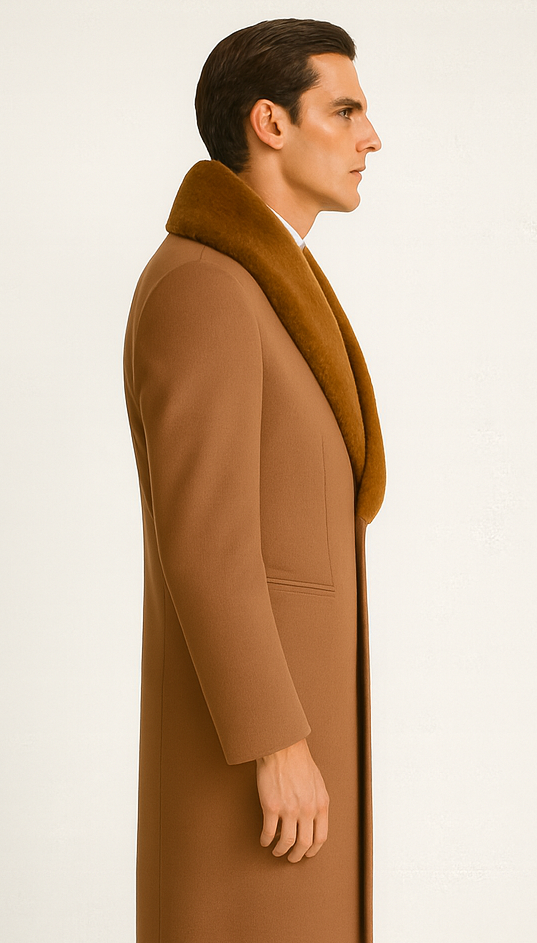 Mens Full Length And Cashmere Overcoat - Winter Topcoats - Light Brown Coat - Dark Camel - Vecuna Color 4   - from alligatorwarehouse.com