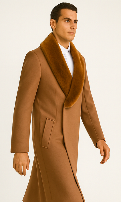Mens Full Length And Cashmere Overcoat - Winter Topcoats - Light Brown Coat - Dark Camel - Vecuna Color 6   - from alligatorwarehouse.com