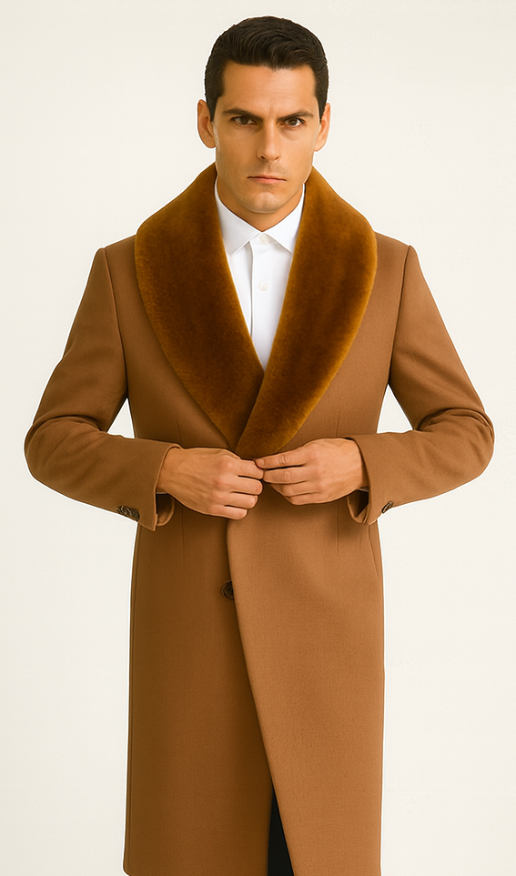 Mens Full Length And Cashmere Overcoat - Winter Topcoats - Light Brown Coat - Dark Camel - Vecuna Color 7   - from alligatorwarehouse.com