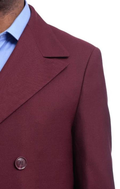 Mens Full Length Overcoat Burgundy Wool Double Breasted Trench Coat 2   - from alligatorwarehouse.com