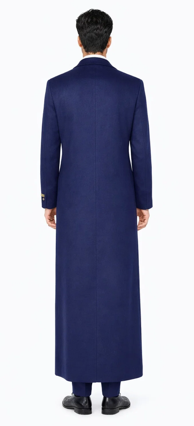 Mens Full Length Wool and Cashmere Overcoat - Winter Topcoats - Blue Coat