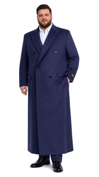 Mens Full Length Wool and Cashmere Overcoat - Winter Topcoats - Blue Coat