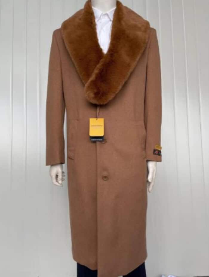 Mens Full Length And Cashmere Overcoat - Winter Topcoats - Light Brown Coat - Dark Camel - Vecuna Color