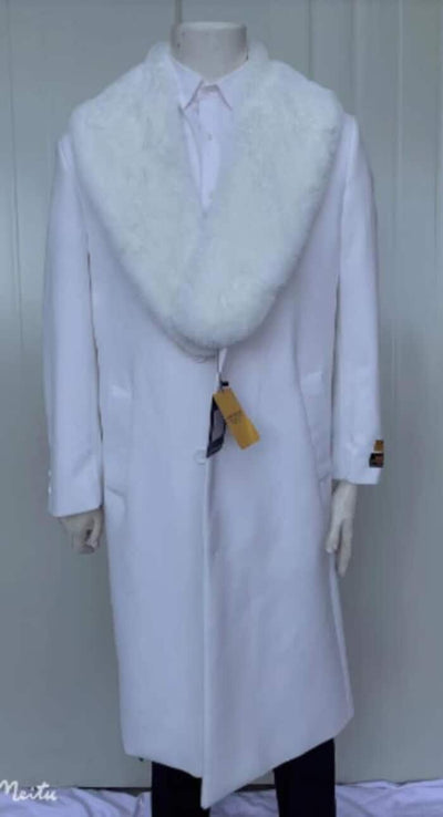 Mens Full Length Wool and Cashmere Overcoat - Winter Topcoats - White coat with collar 1   - from alligatorwarehouse.com
