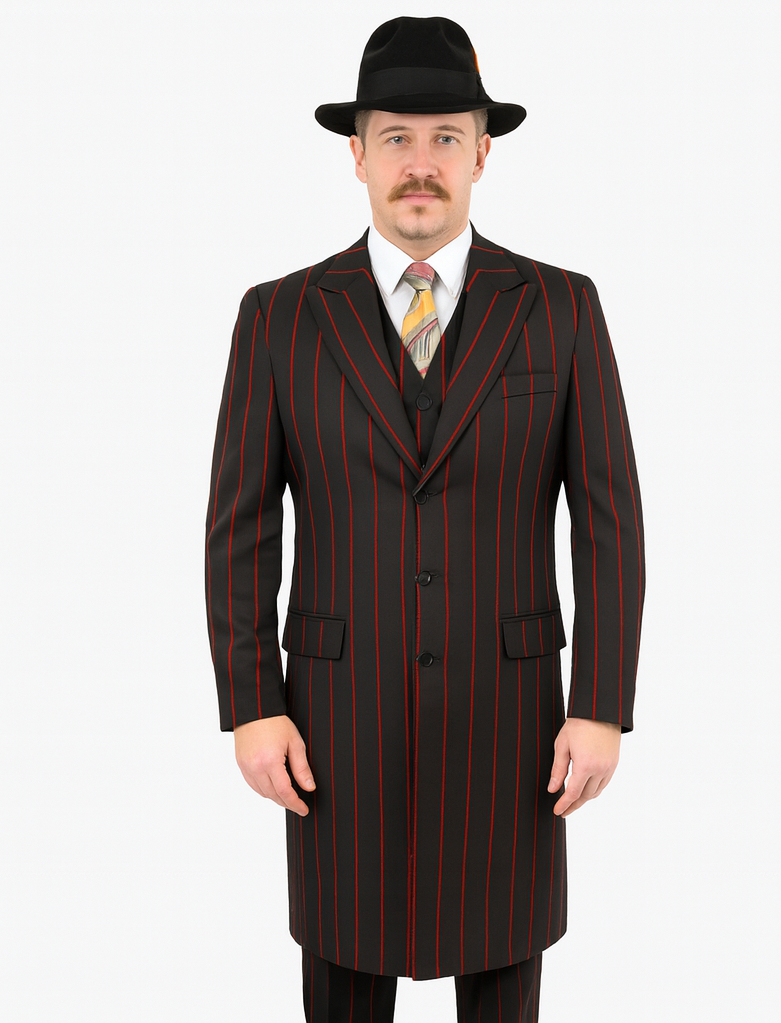 Mens Gangster Zoot Suit in 3 Colors  Chalk Stripe - Black and Red - Black and Gold - Black and White