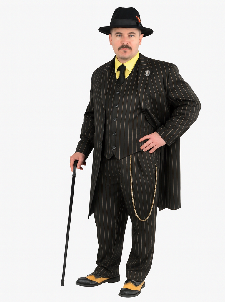 Mens Gangster Zoot Suit in 3 Colors  Chalk Stripe - Black and Red - Black and Gold - Black and White