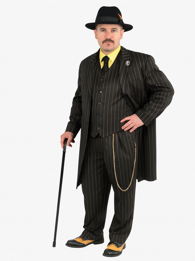 Mens Gangster Zoot Suit in 3 Colors  Chalk Stripe - Black and Red - Black and Gold - Black and White 9 Zoot-200  - from alligatorwarehouse.com