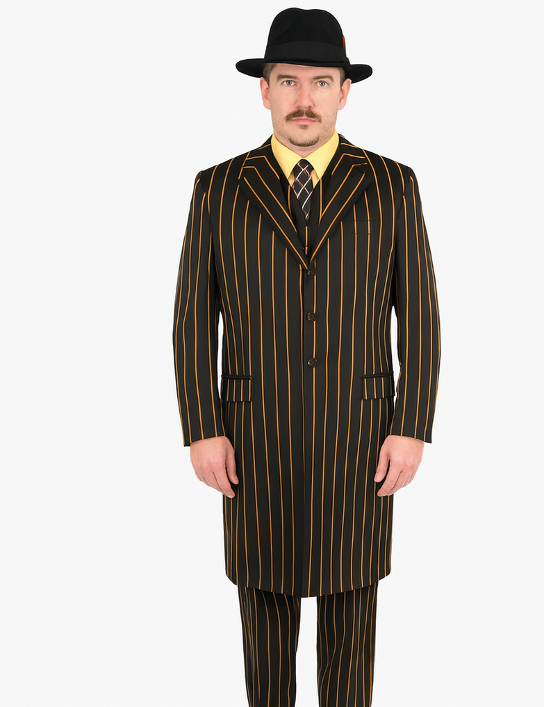 Mens Gangster Zoot Suit in 3 Colors  Chalk Stripe - Black and Red - Black and Gold - Black and White