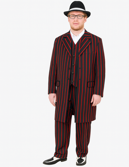 Mens Gangster Zoot Suit in 3 Colors  Chalk Stripe - Black and Red - Black and Gold - Black and White