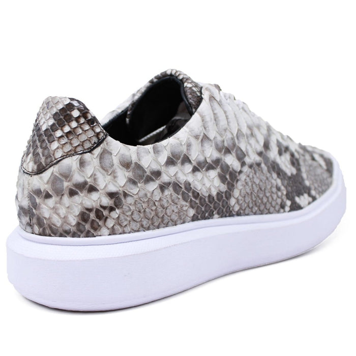 Men’s Natural Genuine Full Python Skin Sneakers, Exotic Lace-Up Casual Shoes