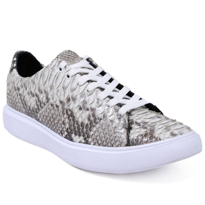 Men’s Natural Genuine Full Python Skin Sneakers, Exotic Lace-Up Casual Shoes