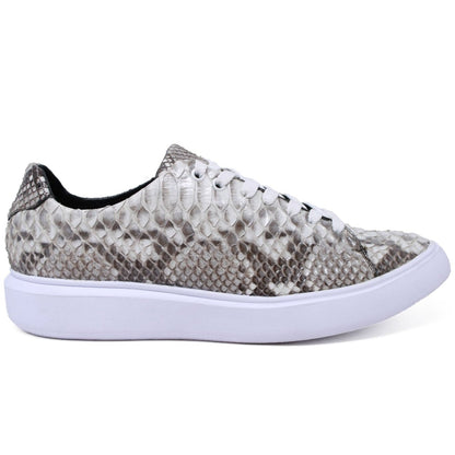 Men’s Natural Genuine Full Python Skin Sneakers, Exotic Lace-Up Casual Shoes