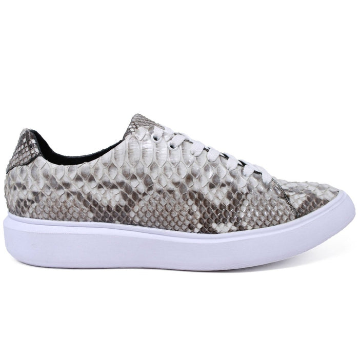 Men’s Natural Genuine Full Python Skin Sneakers, Exotic Lace-Up Casual Shoes