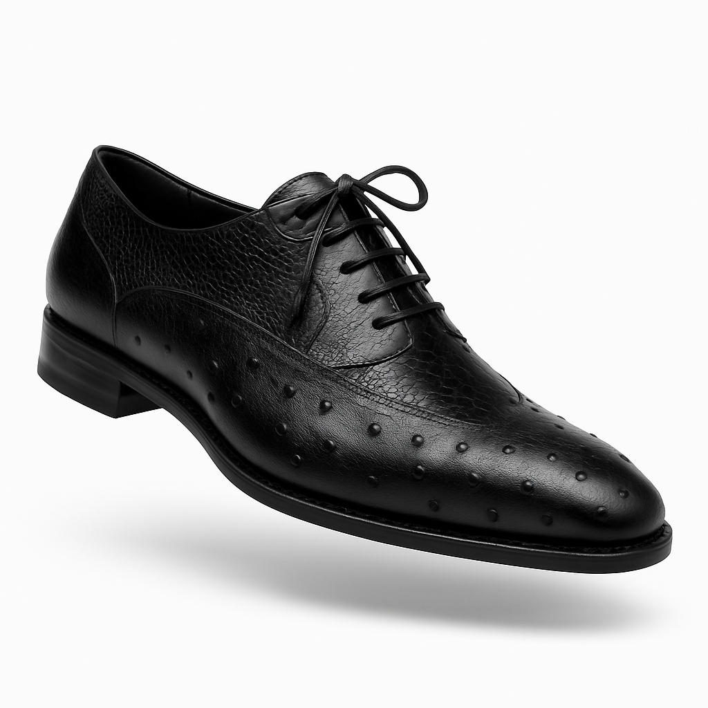 Mens Mezlan Getty Ostrich Wingtip Dress Shoe in Cognac