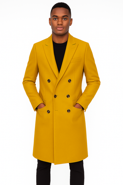 Men's Gold 44Inch Long Double Breasted Overcoat Winter Men's Topcoat Sale 5   - from alligatorwarehouse.com
