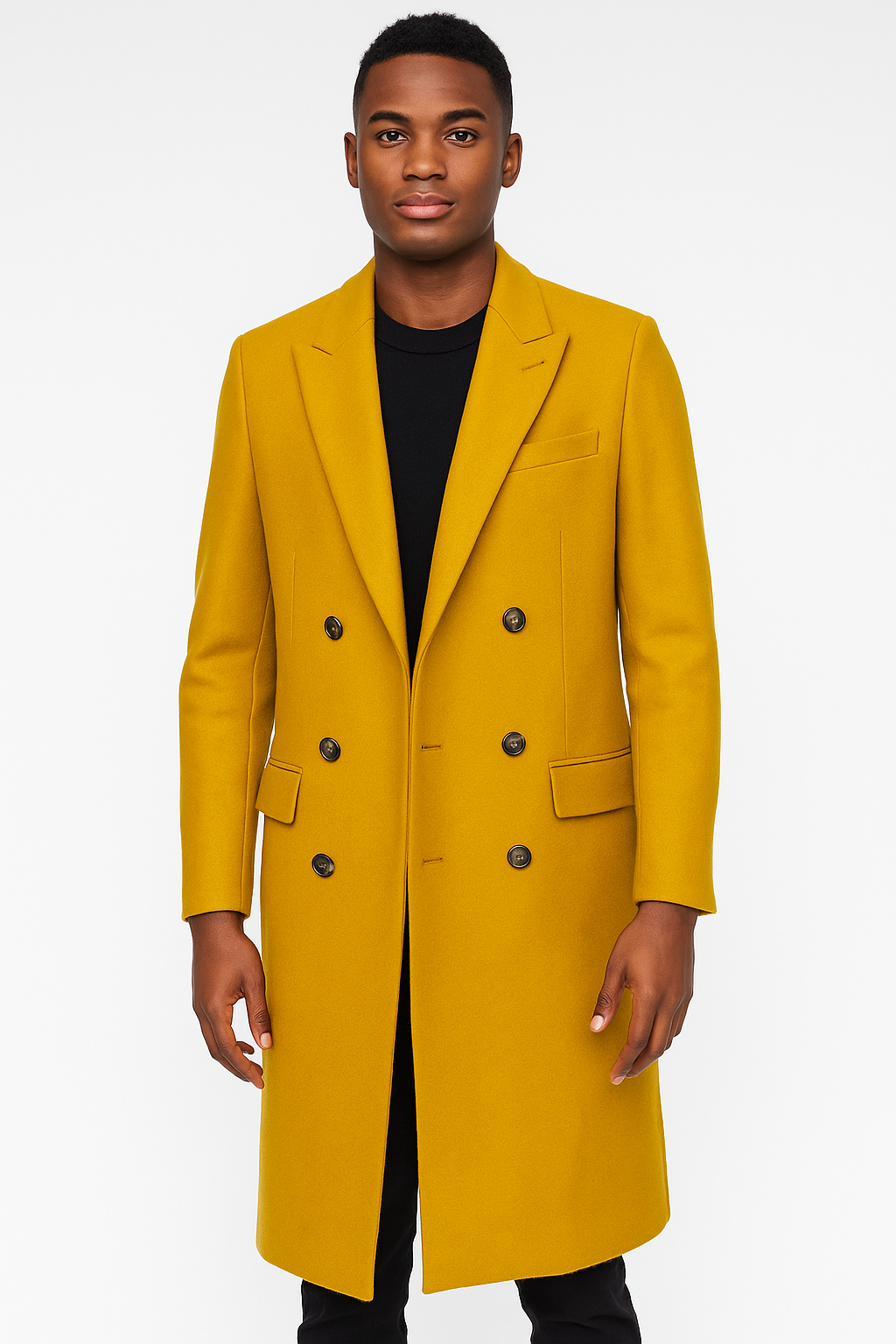 Men's Gold 44Inch Long Double Breasted Overcoat Winter Men's Topcoat Sale