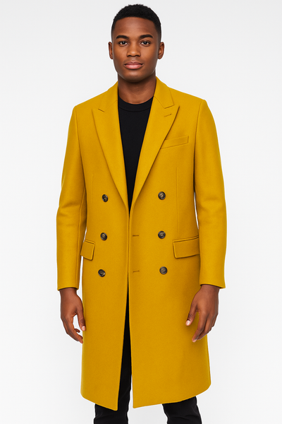 Men's Gold 44Inch Long Double Breasted Overcoat Winter Men's Topcoat Sale 1   - from alligatorwarehouse.com