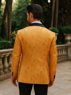 Men’s Gold Tuxedo Jacket with Black Shawl Lapel – Formal Wear