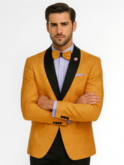 Men’s Gold Tuxedo Jacket with Black Shawl Lapel – Formal Wear