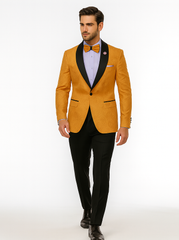 Men’s Gold Tuxedo Jacket with Black Shawl Lapel – Formal Wear
