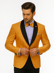 Men’s Gold Tuxedo Jacket with Black Shawl Lapel – Formal Wear