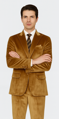 Men’s Gold Velvet Peak Lapel Suit – 2-Piece Skinny Fit Tazzio Formalwear