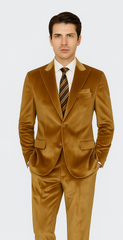 Men’s Gold Velvet Peak Lapel Suit – 2-Piece Skinny Fit Tazzio Formalwear