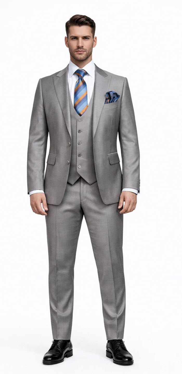 Rossiman Gray Men's Slim-fit Suit Vested Flat Front Pants