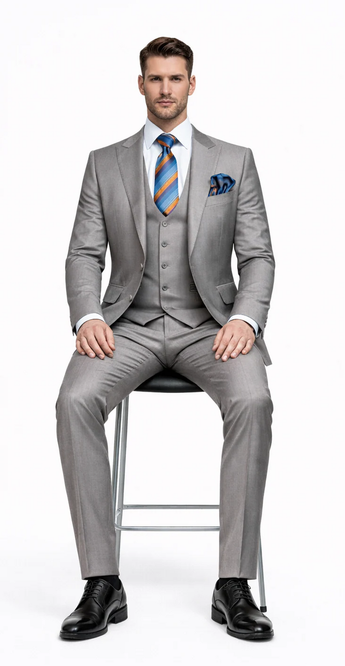 Rossiman Gray Men's Slim-fit Suit Vested Flat Front Pants