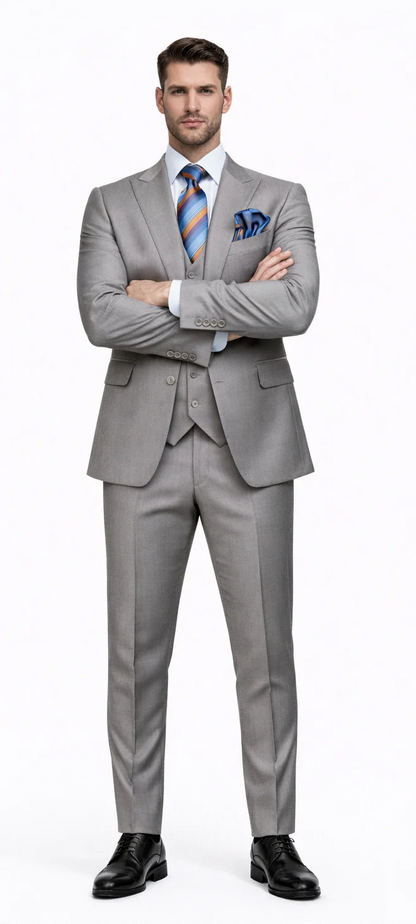 Men's Gray Slim Fit 3-Piece Suit by Rossiman – With Vest & Tailored Trousers