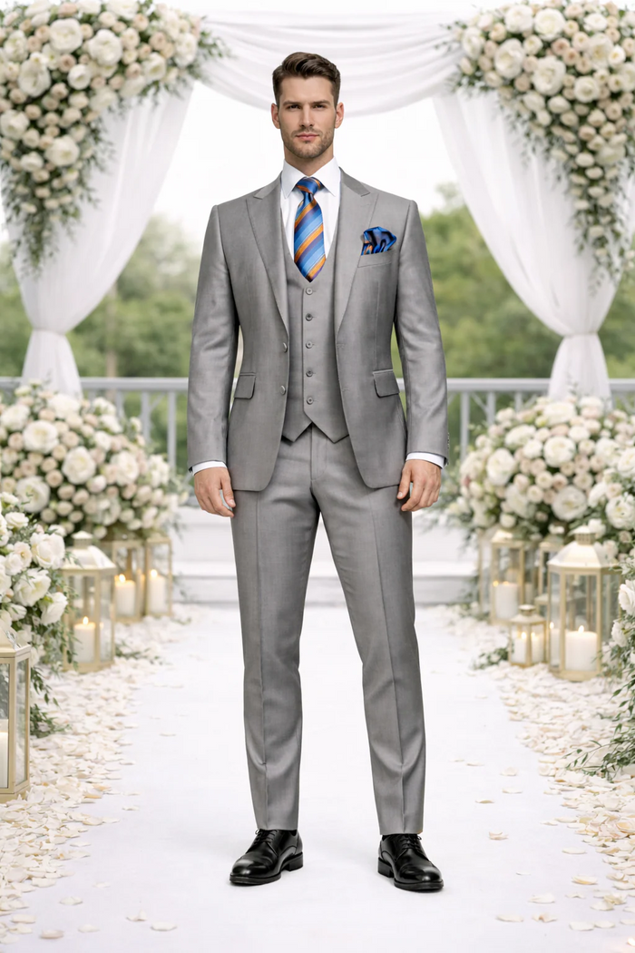 Rossiman Gray Men's Slim-fit Suit Vested Flat Front Pants
