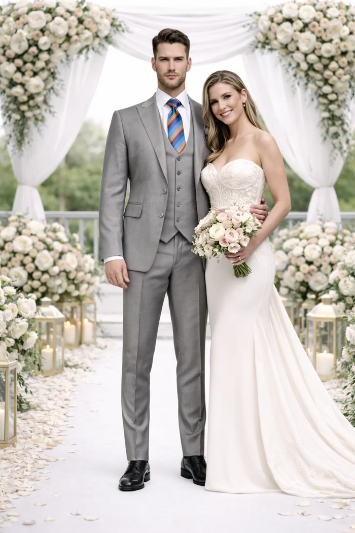 Rossiman Gray Men's Slim-fit Suit Vested Flat Front Pants