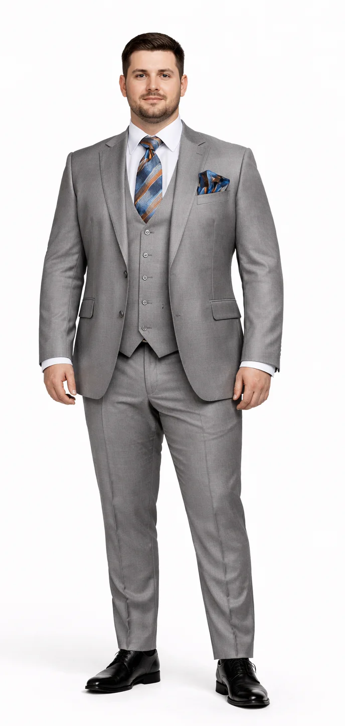 Men's Gray Slim Fit 3-Piece Suit by Rossiman – With Vest & Tailored Trousers