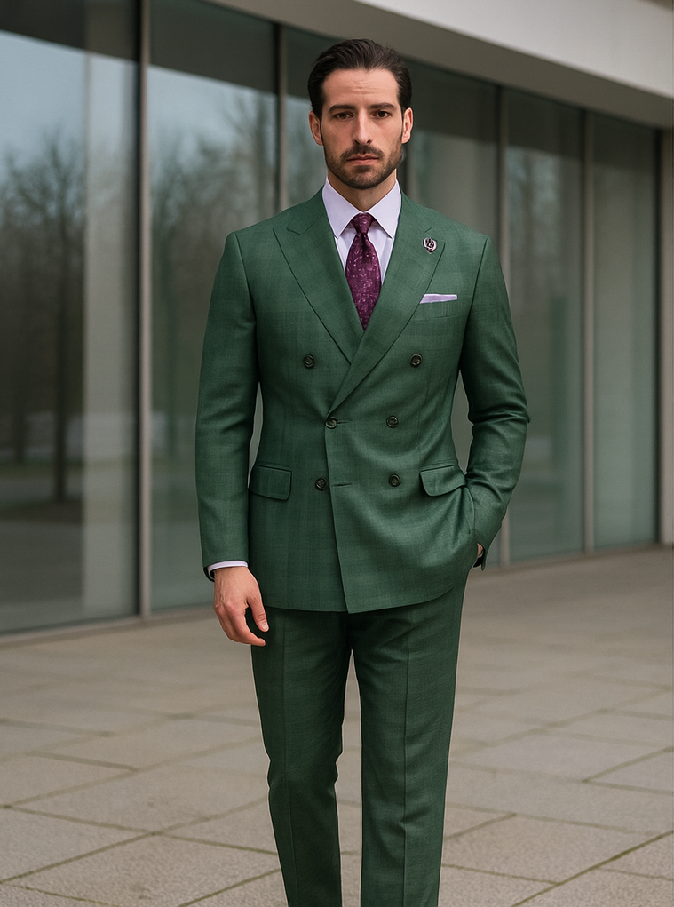 Men’s Green Double-Breasted Suit – Stylish Formal Wear