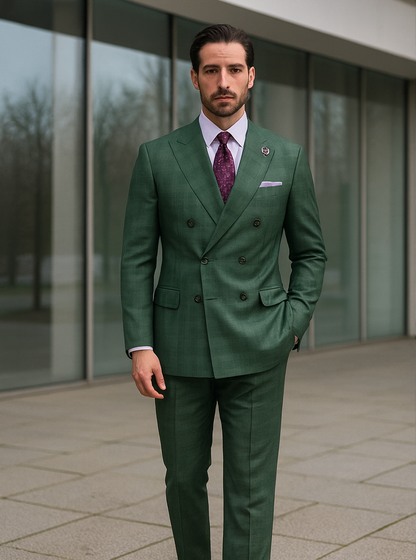 Men’s Green Double-Breasted Suit – Stylish Formal Wear