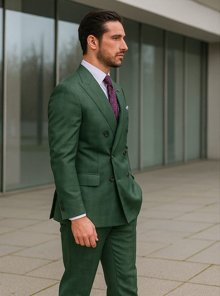 Men’s Green Double-Breasted Suit – Stylish Formal Wear