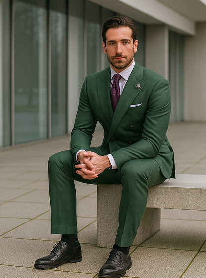 Men’s Green Double-Breasted Suit – Stylish Formal Wear