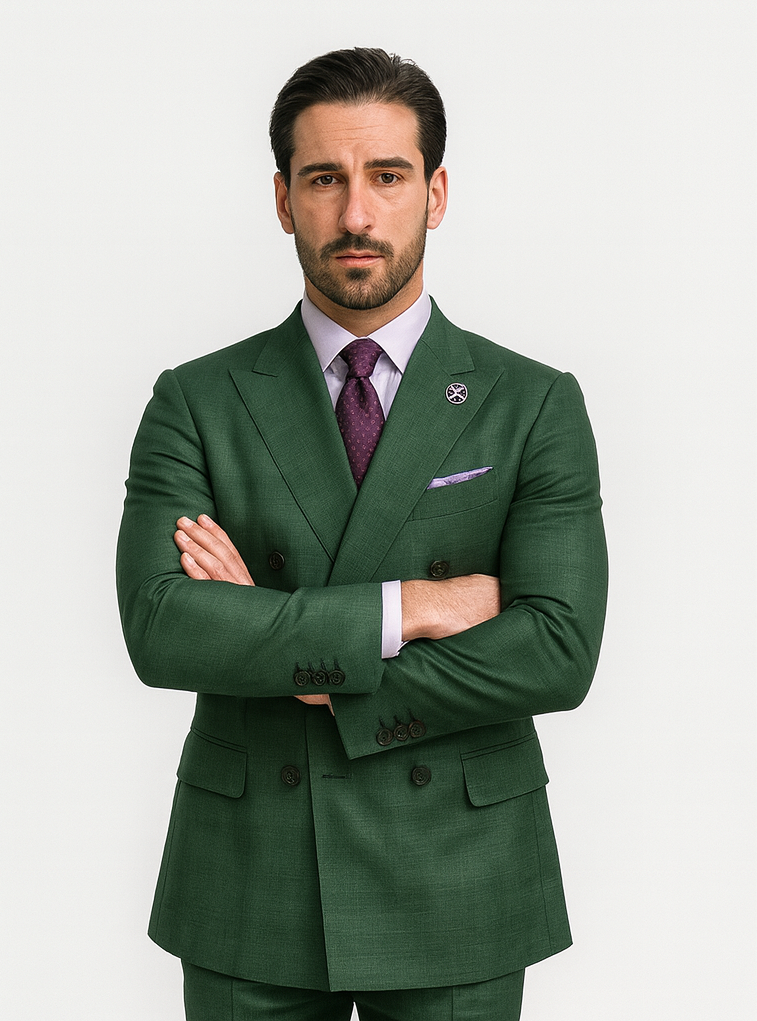 Men’s Green Double-Breasted Suit – Stylish Formal Wear