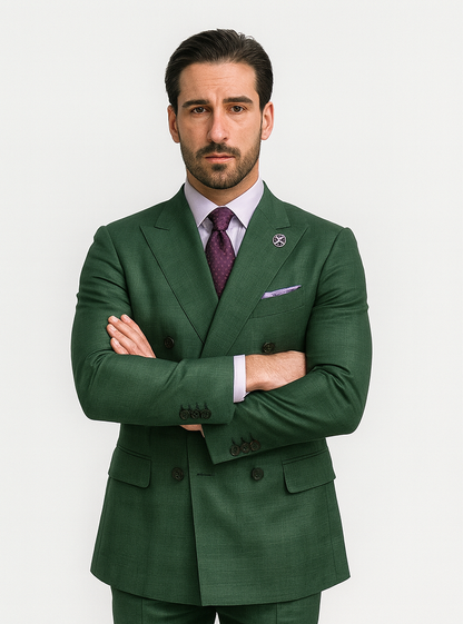 Men’s Green Double-Breasted Suit – Stylish Formal Wear