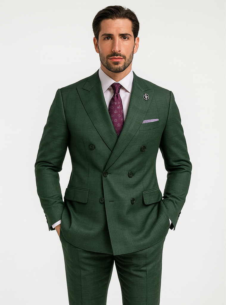 Men’s Green Double-Breasted Suit – Stylish Formal Wear