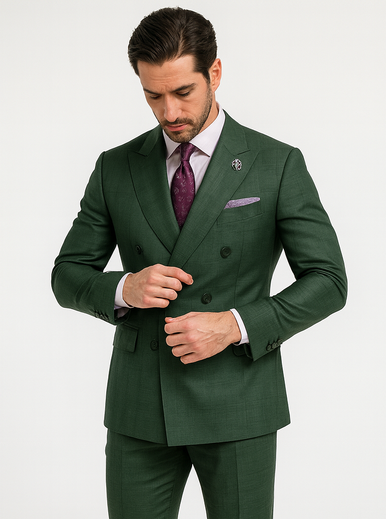 Men’s Green Double-Breasted Suit – Stylish Formal Wear