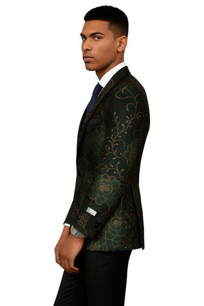 Men's Stacy Adam's Designer Prom & Wedding Tuxedo Jacket In Green & Gold Floral Paisley 3   - from alligatorwarehouse.com